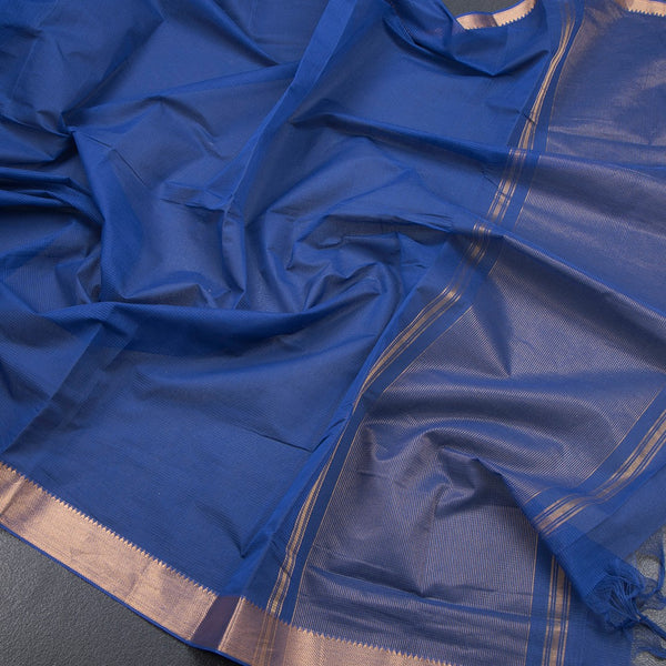 Mangalagiri Cotton Blue Striped Saree With Zari Border 02