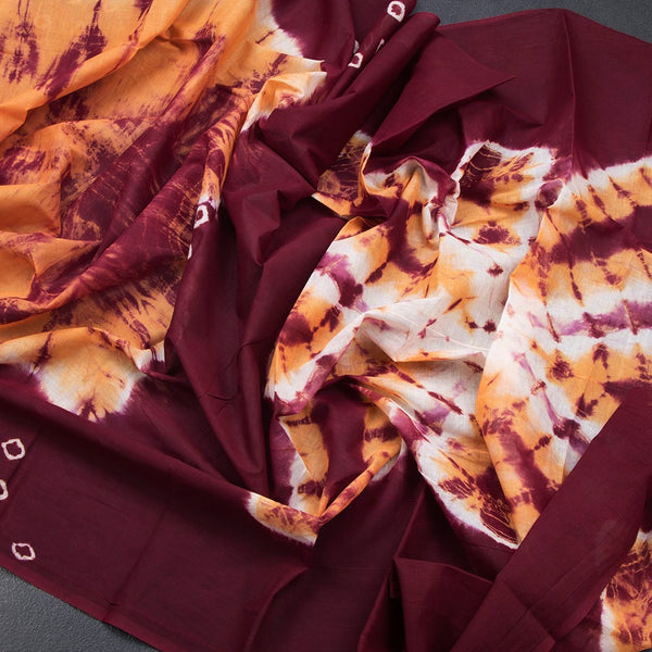 Sungudi Cotton Mustard Yellow Shibori Printed Saree With Blouse