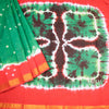 Sungudi Cotton Leaf Green Shibori Printed Saree With Blouse