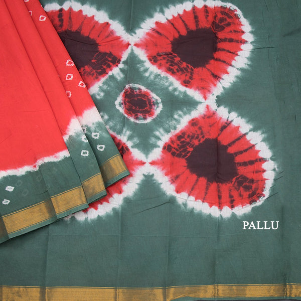 Sungudi Cotton Red Shibori Printed Saree With Blouse
