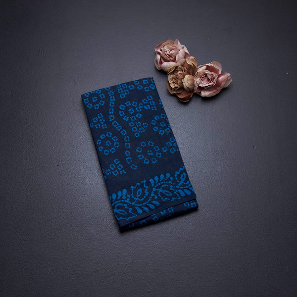 Sungudi Cotton Navy blue Shibori Printed Saree With Blouse