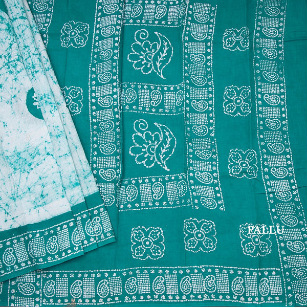 Sungudi Cotton Green Sapphire Shibori Printed Saree With Blouse
