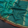 Chettinad Cotton Emerald Green Thread Work Saree With Contrast Border