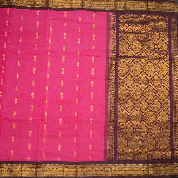 Gadwal Cotton Rose Pink Saree With Zari Buttas And Zari Border Without Blouse