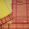 Gadwal Cotton Lime Green Saree With Zari Buttas And Temple Border Without Blouse 02