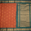 Gadwal Cotton Rust Orange Saree With Zari Buttas And Temple Border Without Blouse