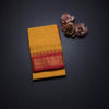 Gadwal Cotton Mango Yellow Saree With Zari Buttas And Temple Border Without Blouse 02