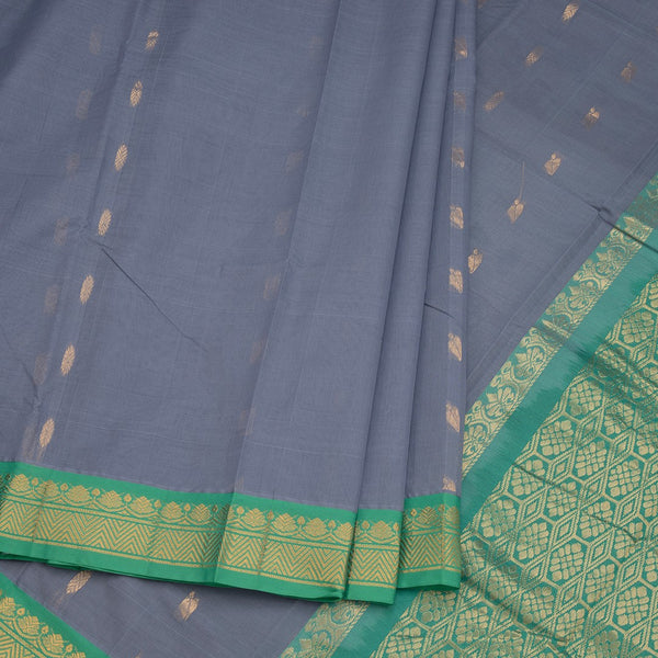 Gadwal Cotton Dark Grey Saree With Zari Buttas And Zari Border Without Blouse