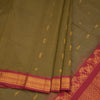Gadwal Cotton Mehandi Green Saree With Zari Buttas And Zari Border Without Blouse