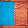 Gadwal Cotton Sky Blue Saree With Zari Buttas And Zari Border Without Blouse