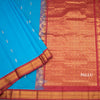 Gadwal Cotton Sky Blue Saree With Zari Buttas And Zari Border Without Blouse