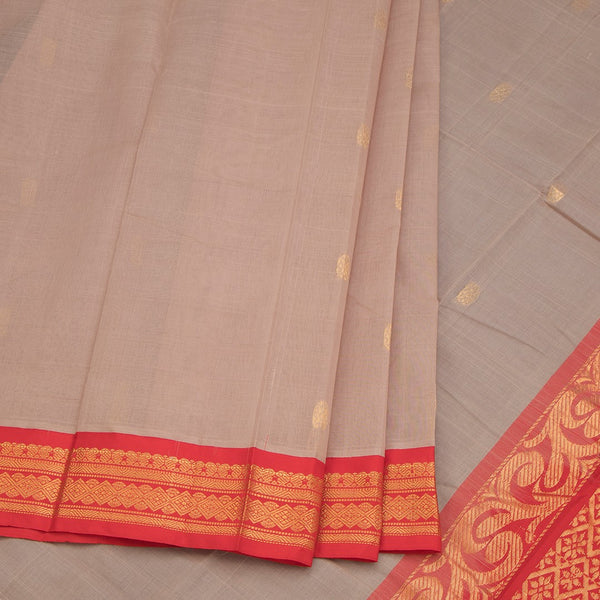 Gadwal Cotton Light Brown Saree With Zari Buttas And Zari Border Without Blouse