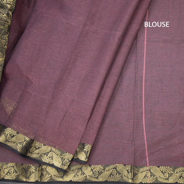 Bengali Cotton Wine Colour Plain Saree With Zari Border