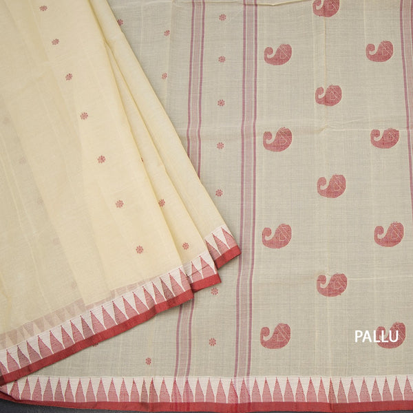 Bengali Cotton Light Yellow Thread Work Saree