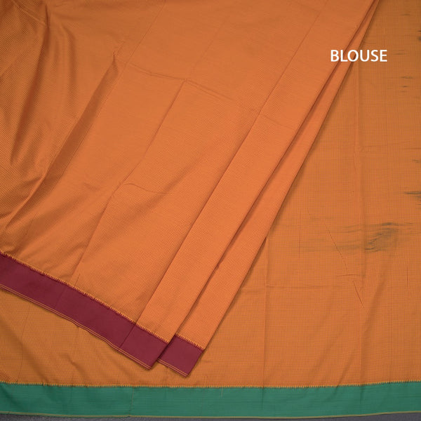 Dharwad Cotton Orange Micro Checked Saree 02