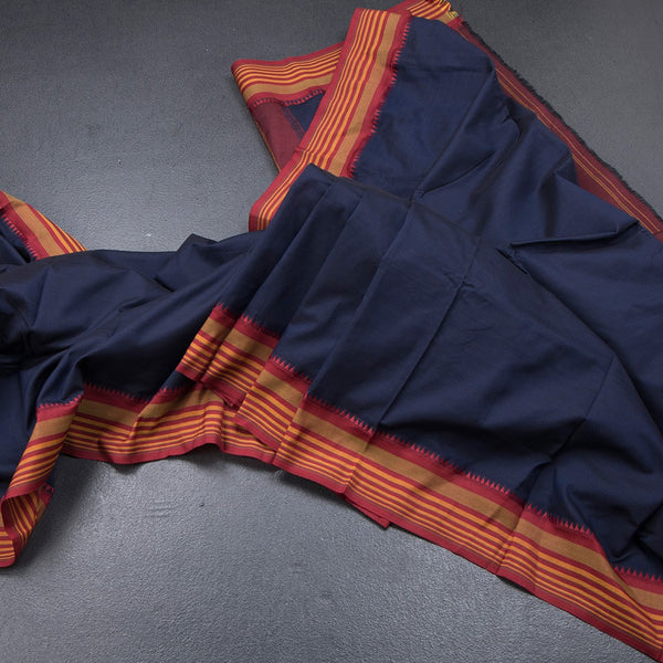 Dharwad Cotton Navy Blue Plain Saree 03