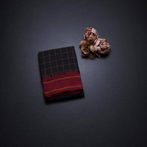 Dharwad Cotton Black Checked Saree