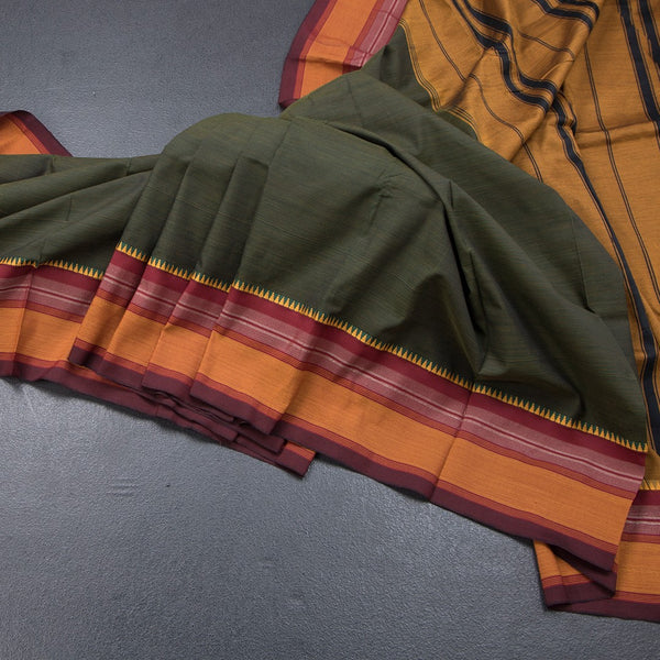 Dharwad Cotton Dark Green Striped Saree
