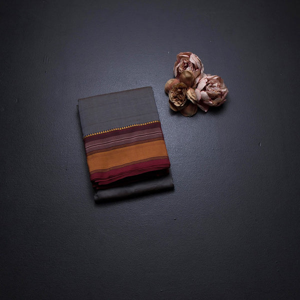 Dharwad Cotton Grey Striped Saree