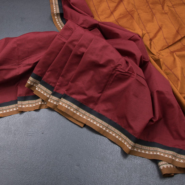Dharwad Cotton Maroon Striped Saree