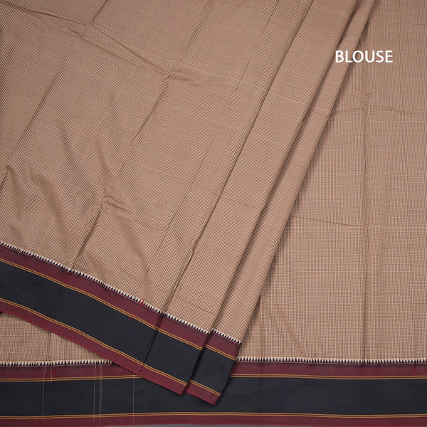 Dharwad Cotton Brown Micro Checked Saree