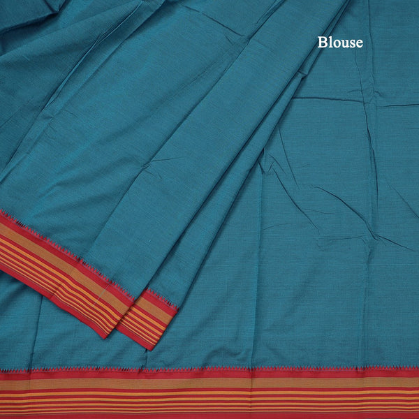 Dharwad Cotton Peacock Blue Plain Saree 03