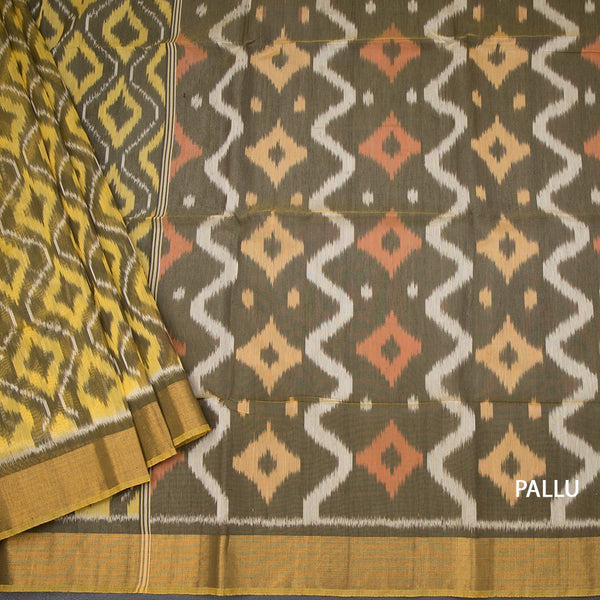 Mehandi Green Pochampally Silk Cotton Ikkat Printed Saree