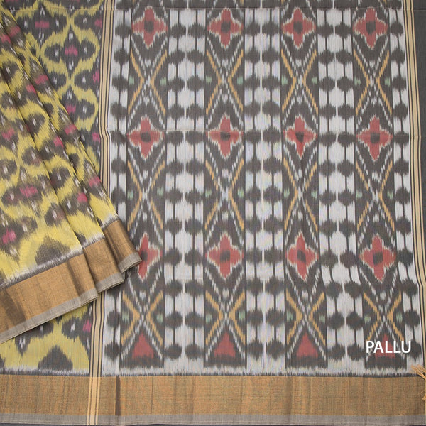 Yellow Pochampally Silk Cotton Ikkat Printed Saree