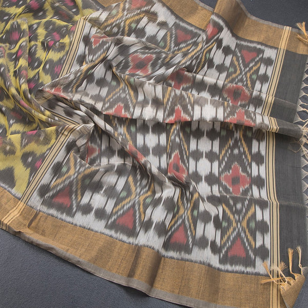 Yellow Pochampally Silk Cotton Ikkat Printed Saree