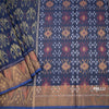 Dark Blue Pochampally Silk Cotton Ikkat Printed Saree 02