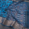 Sky Blue Pochampally Silk Cotton Ikkat Printed Saree 03