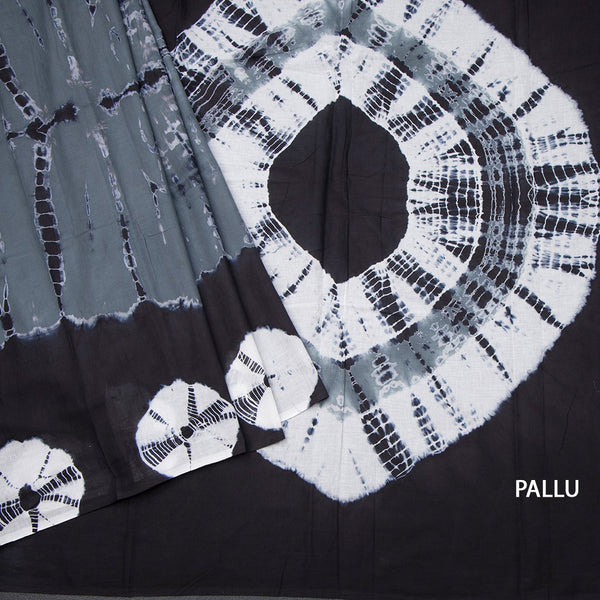 Mul Mul Cotton Grey Shibori Printed Saree