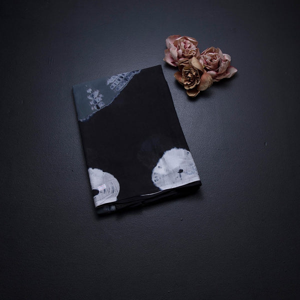 Mul Mul Cotton Grey Shibori Printed Saree