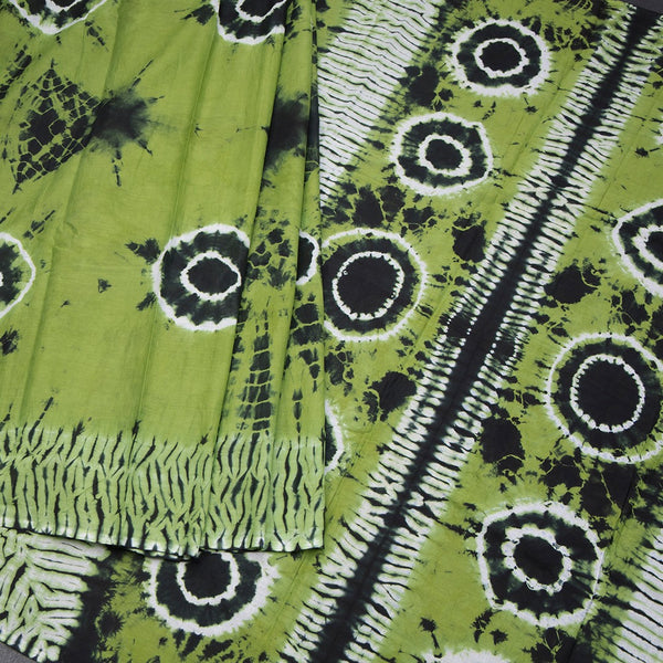 Mul Mul Cotton Parrot Green Shibori Printed Saree - Kumaran Silks