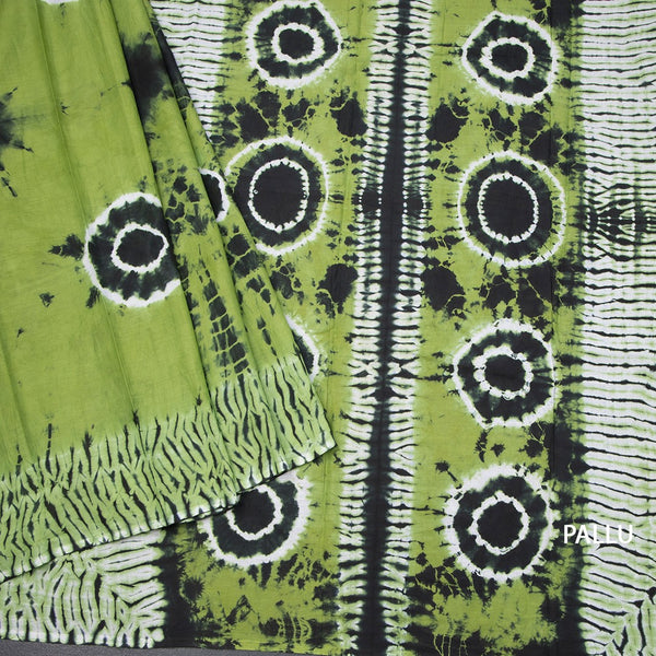 Mul Mul Cotton Parrot Green Shibori Printed Saree - Kumaran Silks