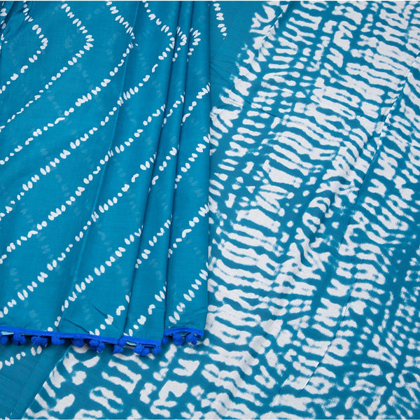 Mul Mul Cotton Peacock Blue Printed Saree - Kumaran Silks