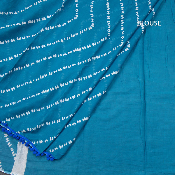 Mul Mul Cotton Peacock Blue Printed Saree - Kumaran Silks