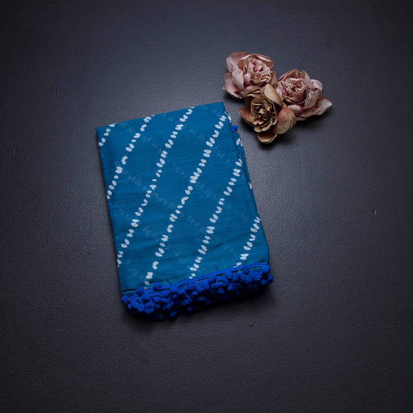 Mul Mul Cotton Peacock Blue Printed Saree - Kumaran Silks