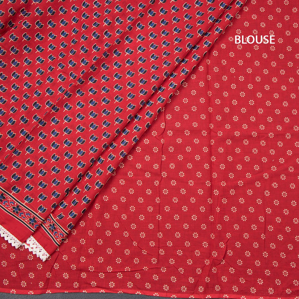 Mul Mul Cotton Red Floral Printed Saree