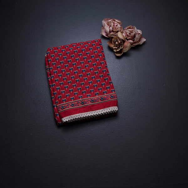 Mul Mul Cotton Red Floral Printed Saree