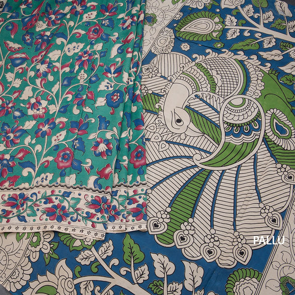 Kalamkari Cotton Silk Green Printed Saree
