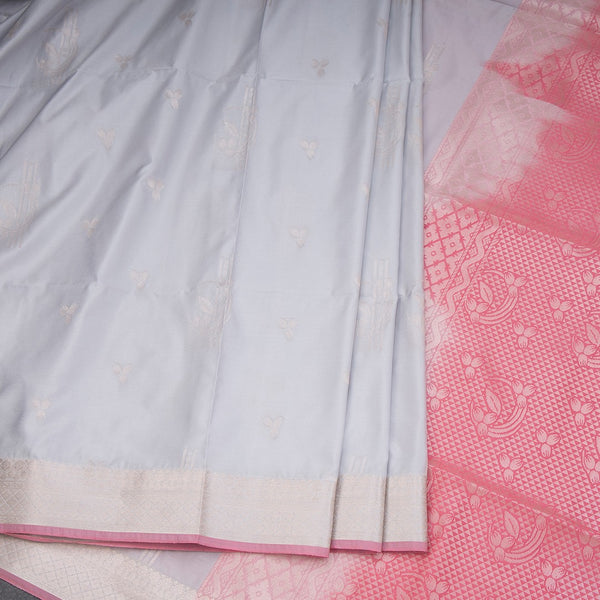 Semi Soft Silk Light Grey Zari Worked Saree