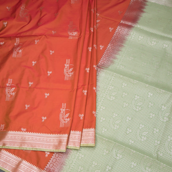 Semi Soft Silk Orange Zari Worked Saree 02