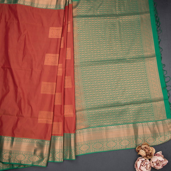Semi Soft Silk Brick Red Zari Worked Saree