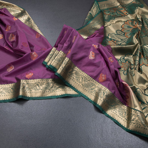 Semi Soft Silk Purple Zari Worked Saree 03