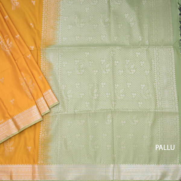 Semi Soft Silk Mango Yellow Zari Worked Saree