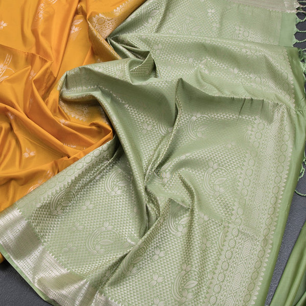 Semi Soft Silk Mango Yellow Zari Worked Saree