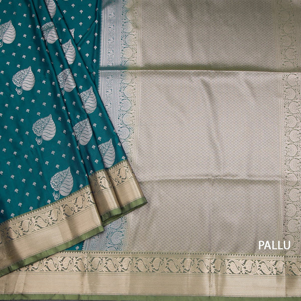 Semi Soft Silk Peacock Green Zari Worked Saree