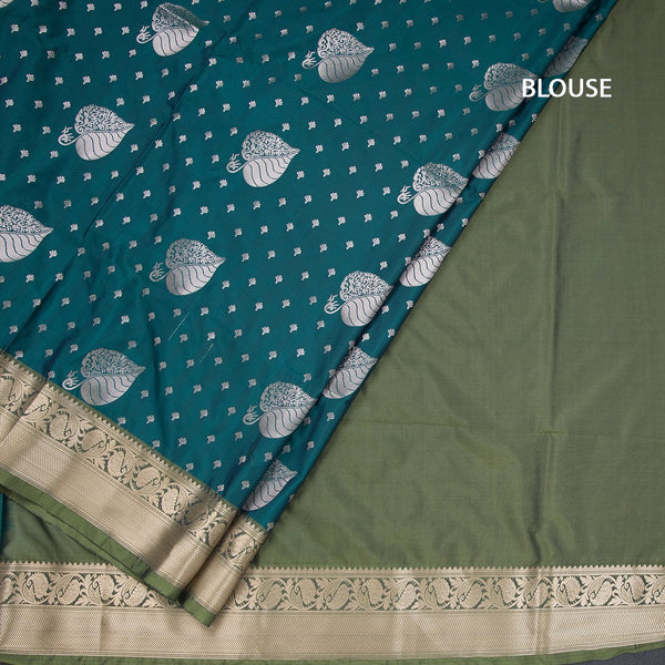Semi Soft Silk Peacock Green Zari Worked Saree