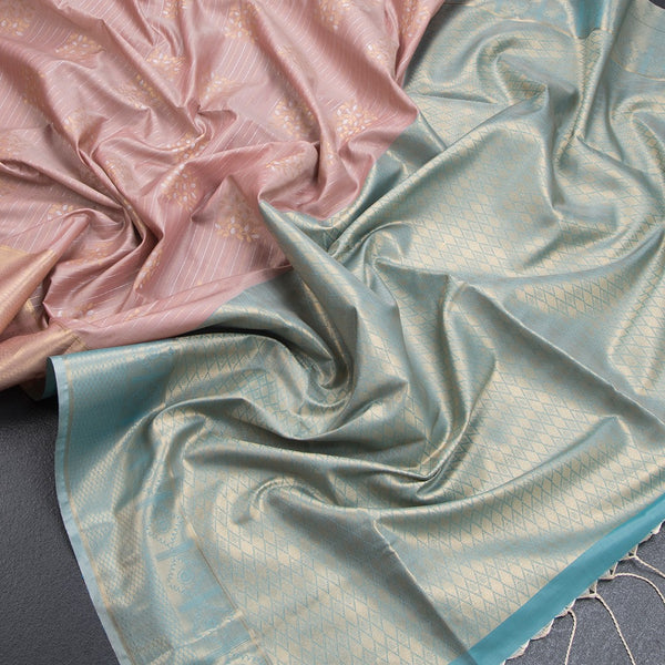 Semi Soft Silk Peach Zari Worked Saree 05